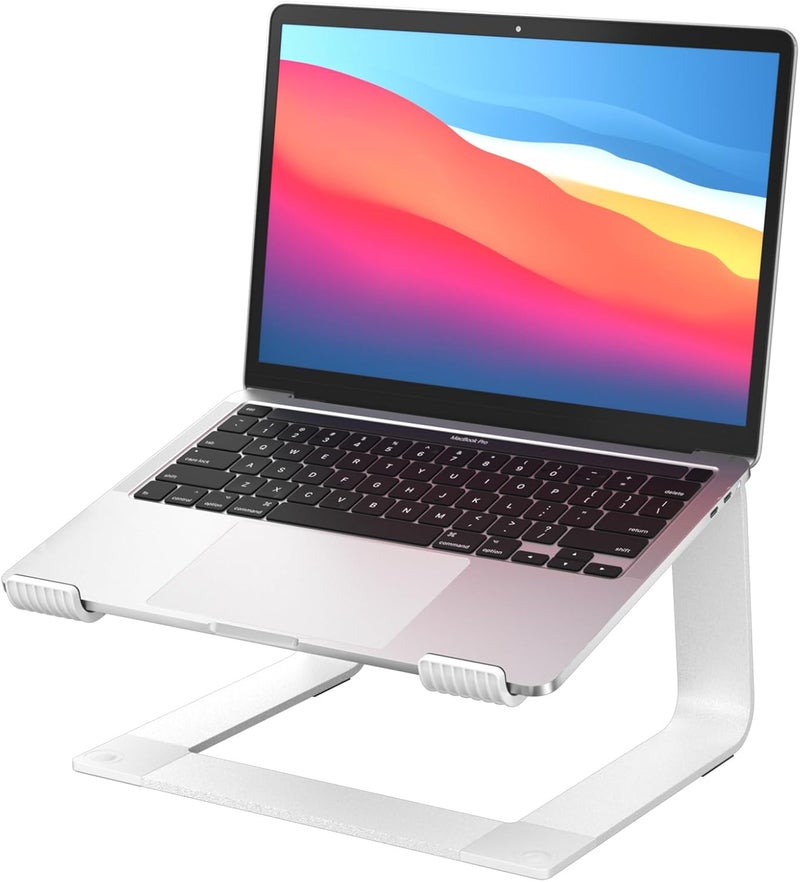 GleYo Laptop Stand for Desk Detachable Aluminum Computer Riser Portable Metal Notebook Printer Stand Holder Compatible with MacBook Air, Pro, Dell, HP, Lenovo and All 10-16" Laptops, Silver - Image 1